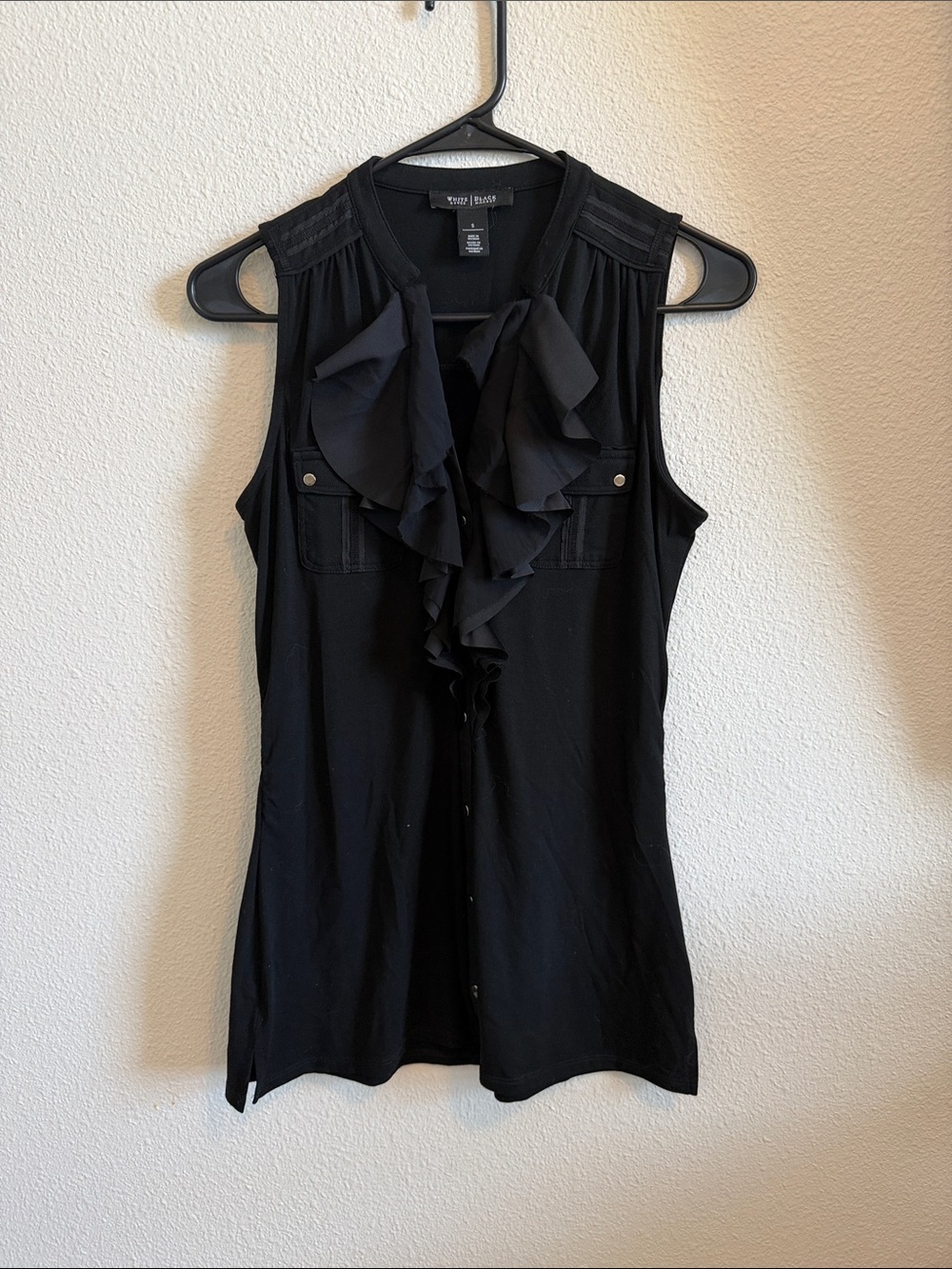 White House Black Market Black Sleeveless Ruffle-Front Camisole